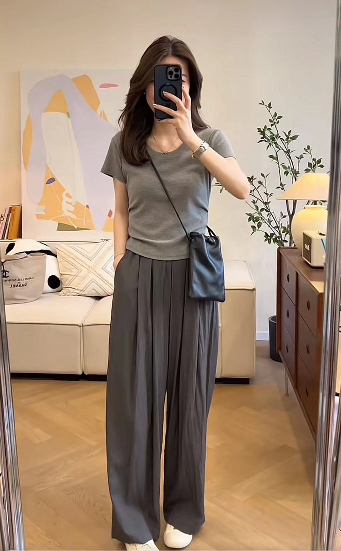 Trending Large Round Neck T-Shirt and Drape Pants Set