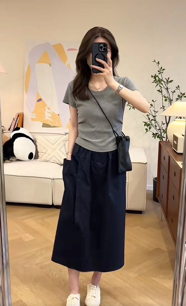Women's Cotton Two-Piece T-Shirt and Skirt Set