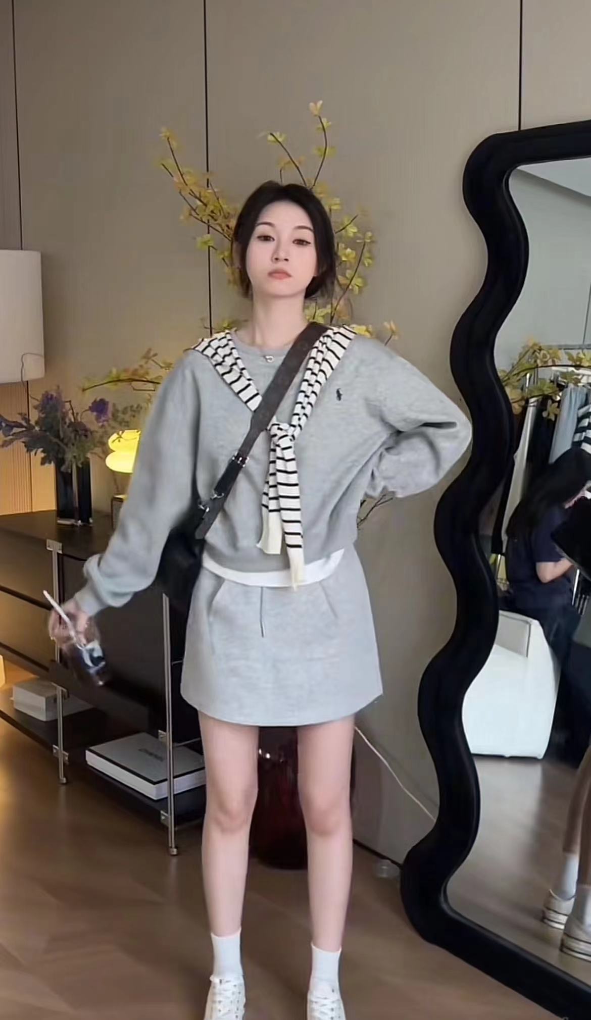 Casual Two-Piece Sweatshirt and Skirt Set with Cape