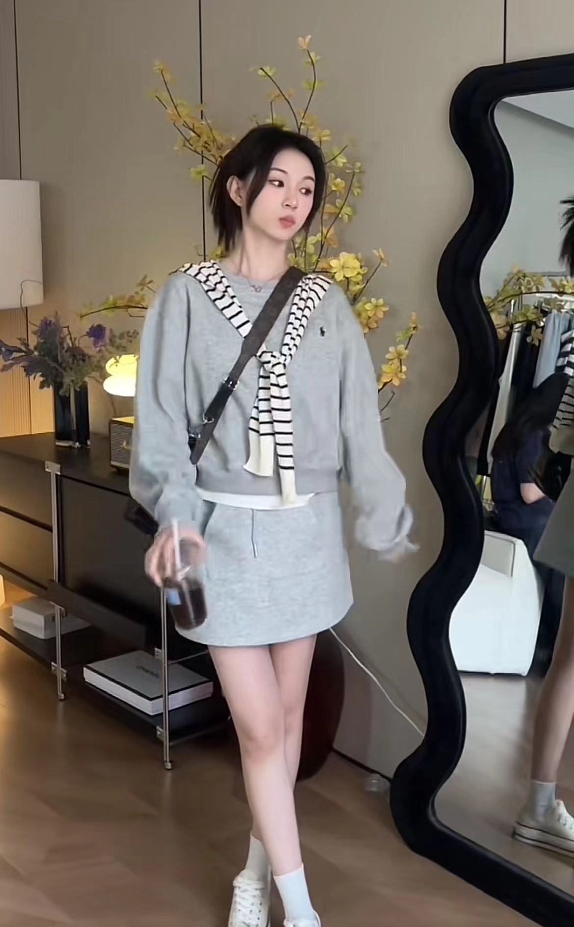 Casual Two-Piece Sweatshirt and Skirt Set with Cape - Image 3