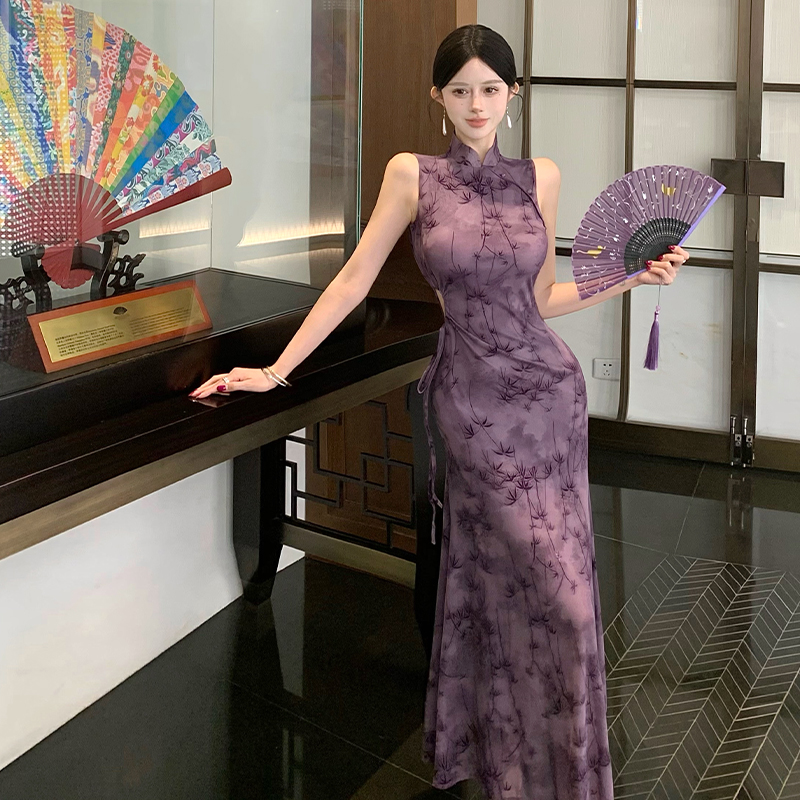 New Chinese Style Bamboo Improved Qipao Dress Slimming Elegant Bodycon Long Dress for Women