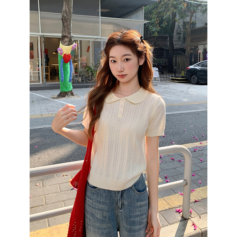 Korean Style Soft Cable Knit Short Sleeve Sweater for Women 2026 Early Spring Loose Slimming Versatile Top
