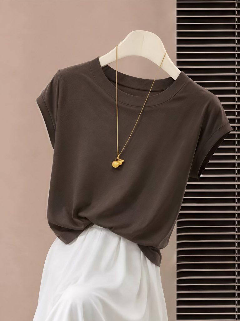 Coffee Brown Short Sleeve T-Shirt for Women 2026 Summer Cropped Top