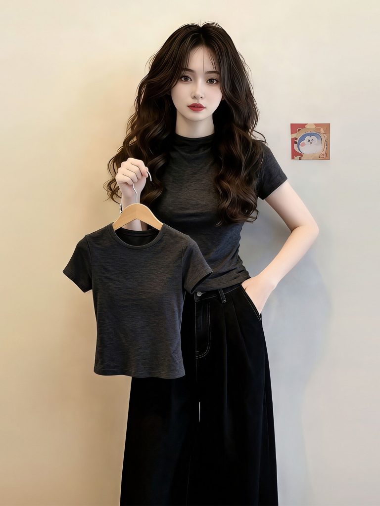 Women's Gray Loose Round Neck Short Sleeve T-Shirt 2026 Summer Casual Top