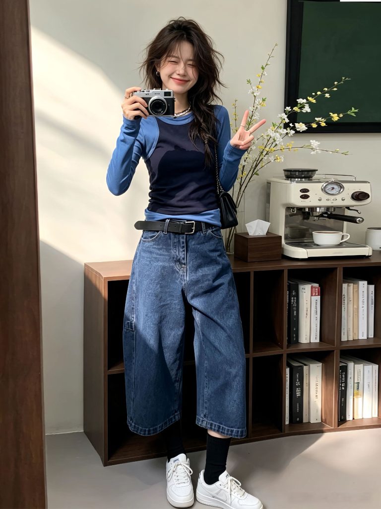Blue Layered Camisole Long Sleeve T-Shirt Two-Piece Set Early Autumn Women's 2026 French Style Chic Top